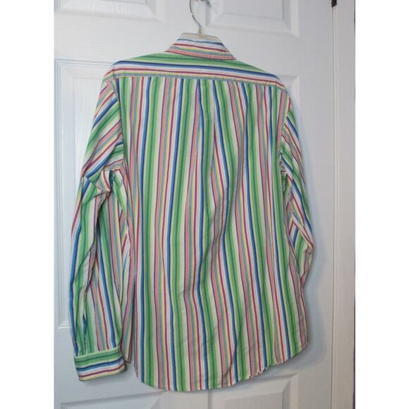 Polo Ralph Lauren Shirt Mens L Button Down Green Pink Vertical Stripe Oxford VTG - Picture 6 of 6